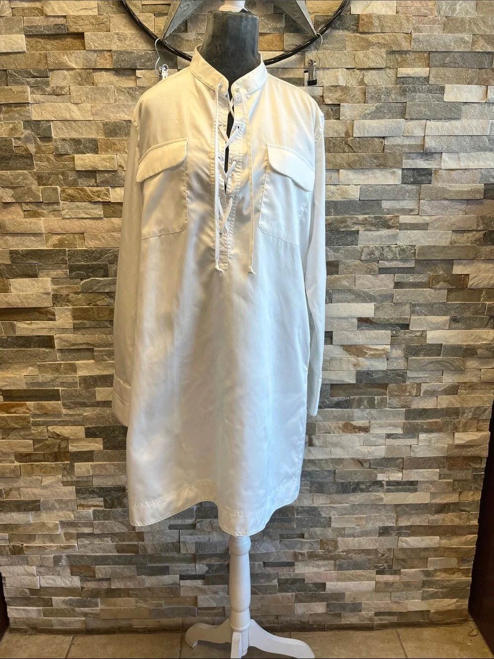 Claridges King unisex White Long-Sleeve Button-Neck Casual Shirt